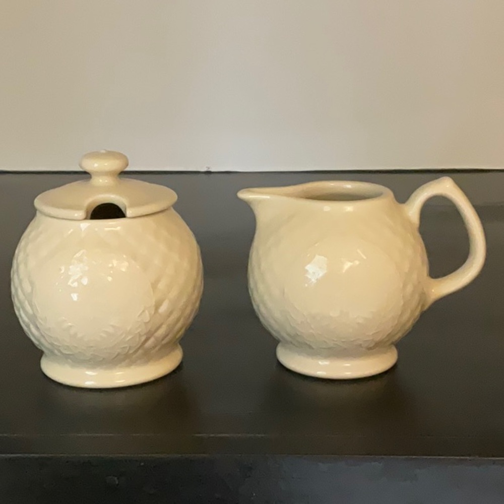 Longaberger pottery creamer and sugar bowl American Craft Originals. New Unused.
